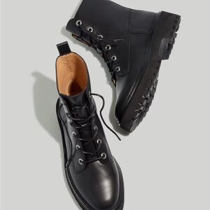 Madewell Rayna Black Leather Combat Boots Size 10